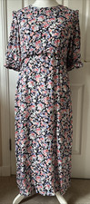 Nobody's Child Multicoloured Floral Frill Round Neck Summer Midi Dress Size 14