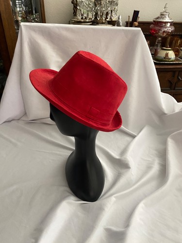 Vintage roter Fedora Hut U3i samtähnlich Statement Unisex - Bild 5 von 7