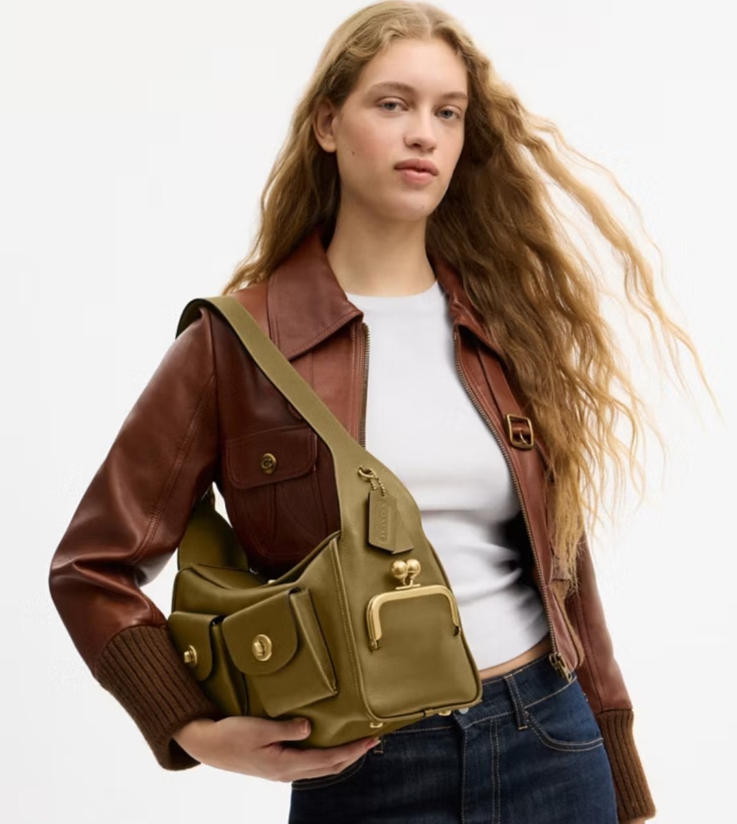 COACH Turnlock Harbor Bag CDZ12 Muted Olive Grain Leather Shoulder