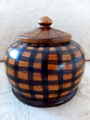 Vtg Hand Turned Wooden Jar Box Vase Urn w Lid Spice Snuff Tobacco Trinket  Strip