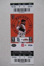 SAN FRANCISCO GIANTS VS PADRES 9/13/2016 FULL TICKET ~ MADISON BUMGARNER