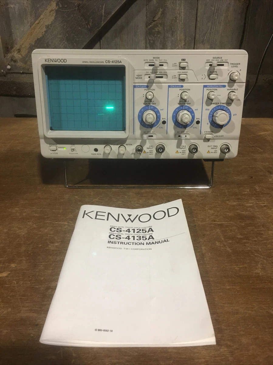 Kenwood CS-4125A Oscilloscope 20 MHz 2 Channel CRT Screen.