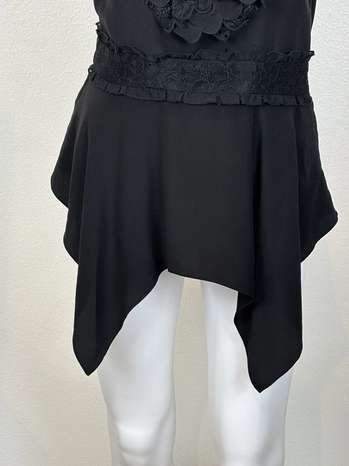 Top lírico sin mangas con volantes de seda BCBGMaxAzria XS asimétrico gótico oscuro romance Foto 4 de 4