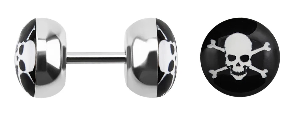 Piercing Orecchio Falso Plug Lobo a Farfalla Con Teschio Motivo, Staffa 1,2x6mm - Immagine 2 di 4