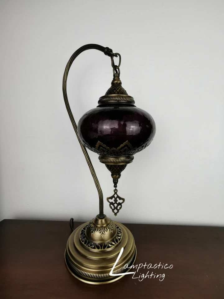 Free UK/EU Led Bulb, Crackle Glass Swanneck Bedside Lamp, Statement Light - Image 4 of 4