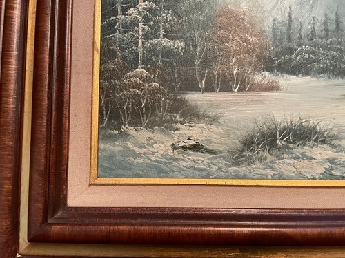 Original Winter Mountain Woods Landscape Scene Painting by M. Foster - Picture 6 of 7