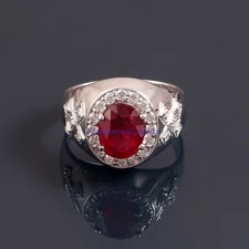 Natural Ruby & CZ Gemstones with 925 Sterling silver Ring  for Men's #455