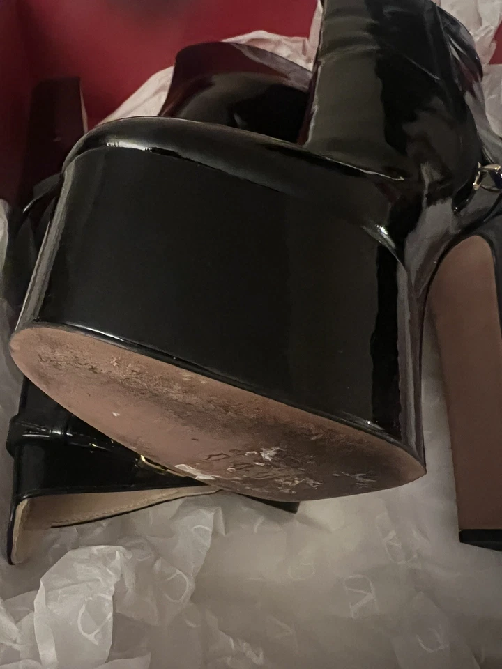 sz 8.5/ 39.5 Valentino Garavani VLogo Black  Platform Tan Go Ankle Boots - Image 3 of 4