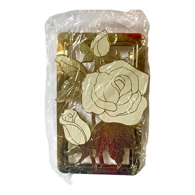 Vtg WM. A. Rogers White Rose Gold Tone Metal Cloisonne Trivet Japan 9x5.5 NIB