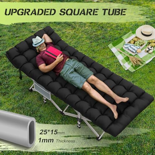 Camping Cot, Folding Camping Cot Bed for Adults 28Inch Grey Cot & Black