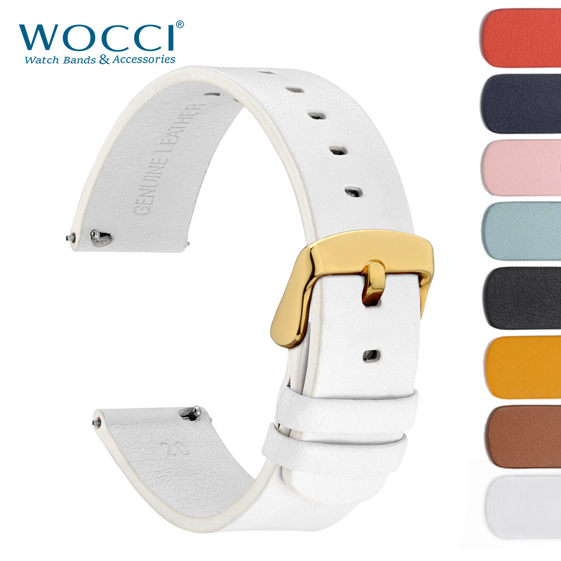 WOCCI Top Grain Genuine Leather Watch Strap for Men Women 18mm 20mm 22mm