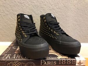 Womens Vans Black with Gold Studs 