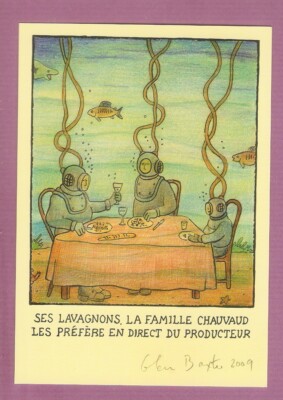 Glen BAXTER carte postale DESSIN  2009/Safari histo.-gastronomique./.lavagnons..