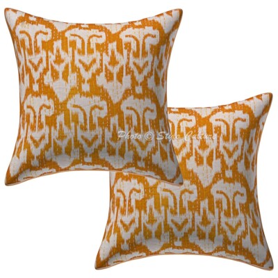 Boho Hippie Yoga Pillow Case Cushion Cover Yellow Kantha Boho Ethnic Meditation