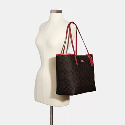 Coach City Tote bag In Signature Canvas Brown Red 5696 NWT | eBay
