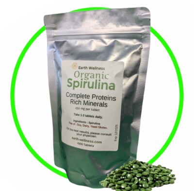 Spirulina Tablets Pure Organic X 1000 IODINE IMMUNE SUPPORT (250mg/Tablet) 