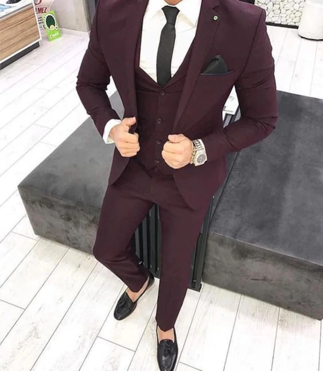 Imported Wine Mens Wear Suit For Wedding