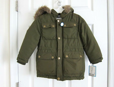 Boy Size S 4 Kid Winter Snow Puffer Coat Carters Faux Fur Hoodie Zipper Jacket