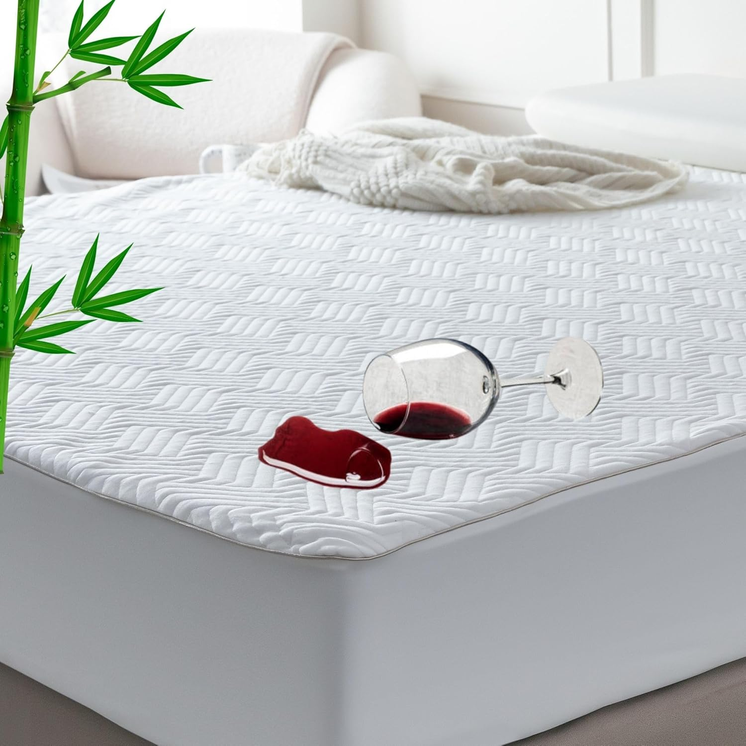 Premium 5-Sided Waterproof Mattress Protector with Bamboo Viscose, Soft Cooling