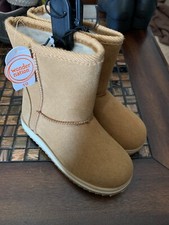 NEW, GIRLS WONDER NATION FAUX FUR COMFORT SOCK SLIP-ON BOOTS, SIZE 10, CHESTNUT