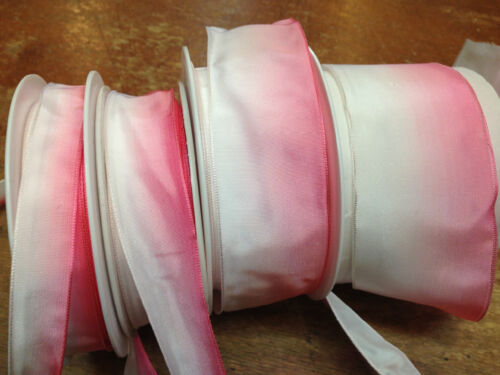 vintage ribbon rayon acetate 5/8-7/8-1.5-2" white pink 1yd made in France - Picture 1 of 6