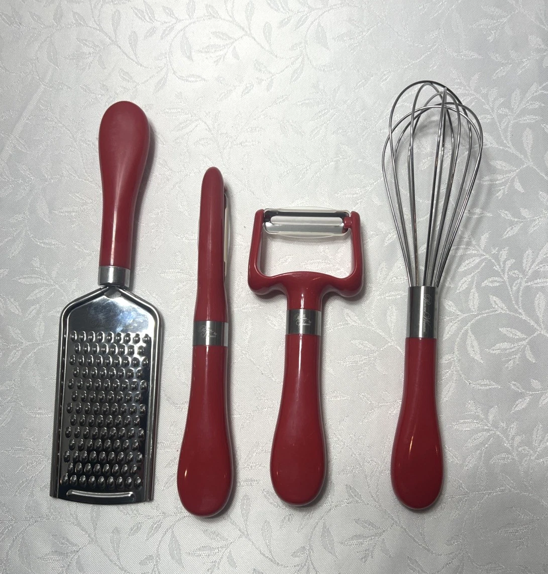 Pioneer Woman 4 Piece Red Utensil Set Whisk Peelers Grater