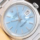 ROLEX DATEJUST 1601 18K WHITE GOLD ICE BLUE DIAL STAINLESS STEEL OYSTER WATCH