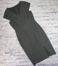 Elie Tahari Sheath Dress Size 6 V Neck Work Olive Green Cap Sleeve