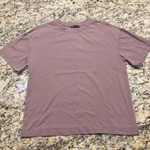 Zara Man Mauve Brown Distressed Neckline Short Sleeve T-Shirt Size Small ws