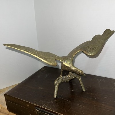 VTG LG Solid Brass Eagle Sculpture Wings Spread America Lodge Traditional Decor