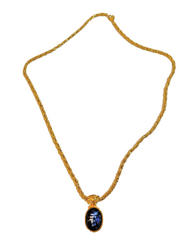 Vintage KJL Kenneth Jay Lane Gold Tone Carved Beetle Egyptian Pendant Necklace
