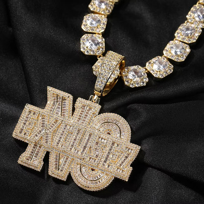 5AAA+ CZ Hip Hop Full Ice Out NO EXCUSEZ Pendant Chain 14k Real Gold Plated