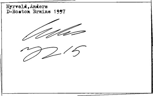 1990's -Anders Myrvold- Signed/Autograph/Auto Index Card Colorado Avalanche NHL