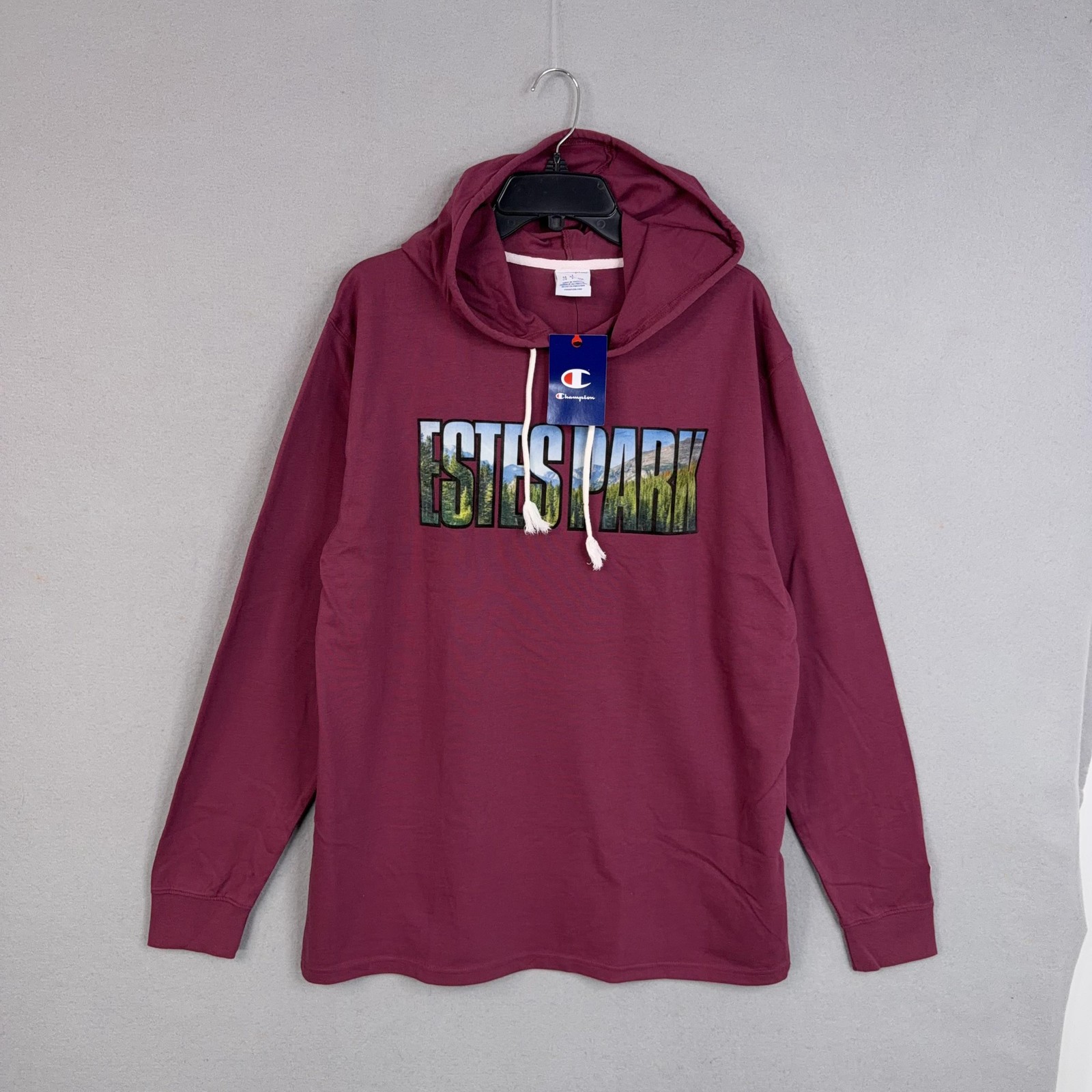 Champion Hoodie Mens Large Red Estes Park Colorado Mountain Graphic Pullover NWT