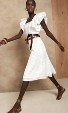 Banana Republic- Smocked Ruffle Midi White Dress. S. Originally $179