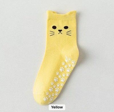 Women s Non-Slip Cat Paw Grip Socks   Cute Cat Face Pilates/Yoga Crew Socks