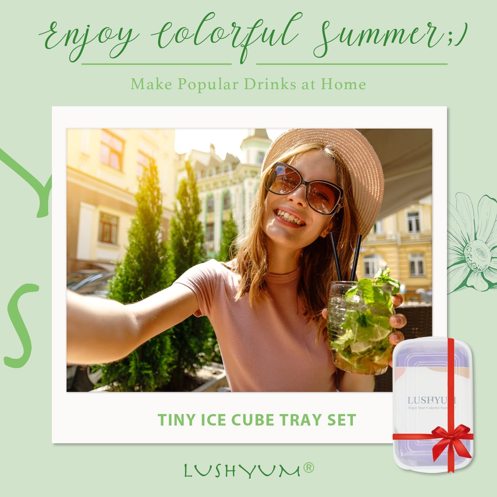 Mini Ice Cube Trays for Freezer with Bin and Scoop, Cube, Multicolor 