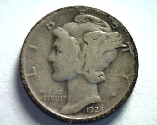 1924-D MERCURY DIME VERY GOOD VG NICE ORIGINAL COIN BOBS COINS FAST 99c SHIP