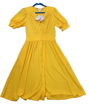 NWT Lularoe  XS  Skyler  Front Button Midi Dress Pockets Puff Sleeves  - Yellow