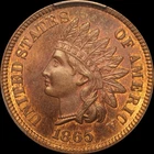 1865 1c Plain 5 Indian Head Cent PCGS MS-64-BN CAC