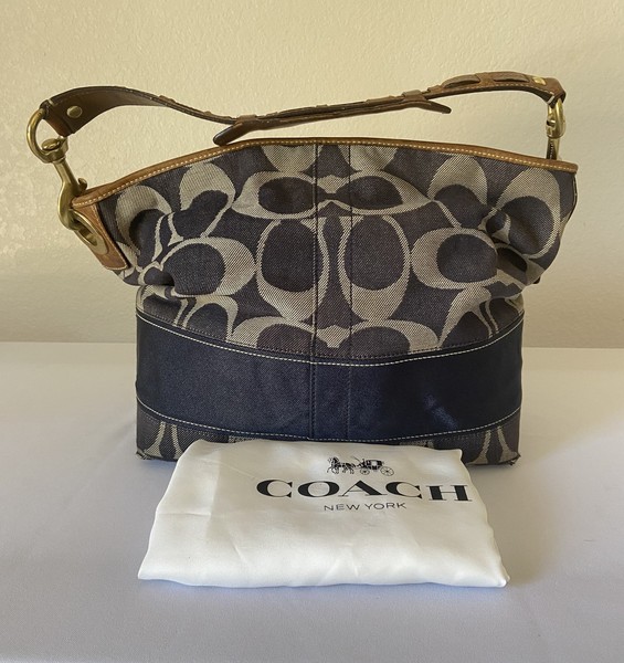 Vintage Coach Limited Edition Denim Blue Signature Logo Shoulder Bag hobo