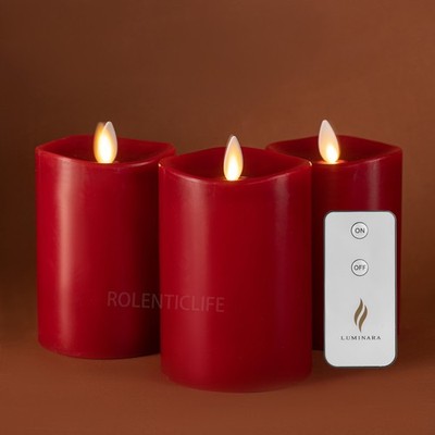 Luminara Flameless LED Pillar Wax Candle w/Remote Moving Wick Burgundy 3''x4.5''