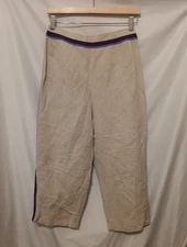 Harve Benard Cropped Pants Sz 8 Beige Purple Striped Linen Blend