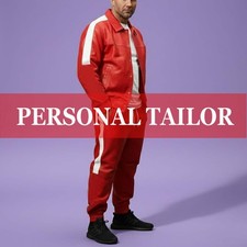 Men's 100 Genuine Lambskin Leather TrackSuit Sweatsuit RED/WHITE HALF STRIPES 