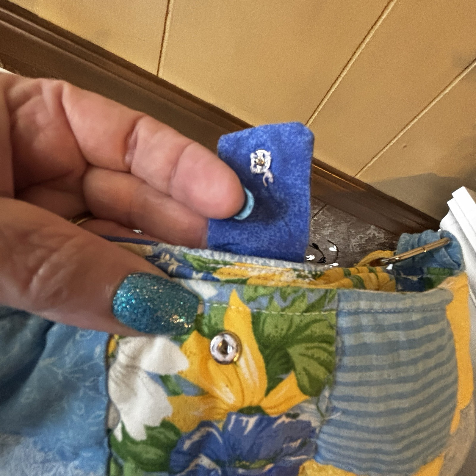 Handmade Patchwork Bucket Purse Spring Colors Blu… - image 14