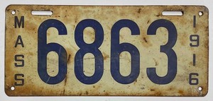 Massachusetts 1916 Shorty License Plate Original Paint Antique Garage Bar Sign