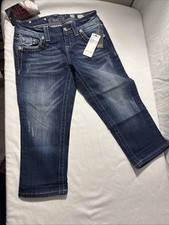 Miss Me Womens Jeans Size 24 Embellished Easy Crop Designer Jeans Dark Denim NWT