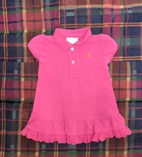 Ralph Lauren Girls Pink Cotton Polo Dress Ruffled Sz 6M