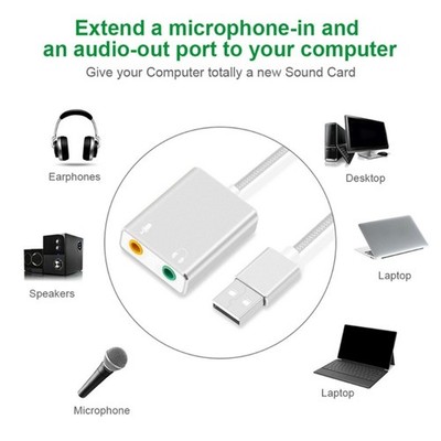 Portable USB to 3.5mm Sound Adapter for Headphones Speakers Microphones Jacks