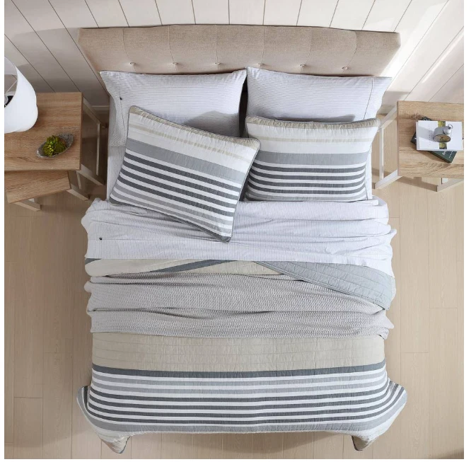 Juego de 2 edredón doble a rayas de algodón beige/gris Nautica Dover Foto 2 de 3